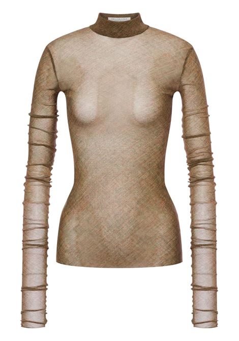 Top semi trasparente a collo alto in verde khaki Philosophy di Lorenzo Serafini - donna PHILOSOPHY DI LORENZO SERAFINI | 120271381434