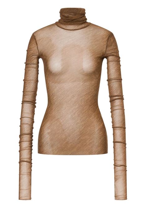 Brown sheer high-neck top Philosophy di Lorenzo Serafini - women PHILOSOPHY DI LORENZO SERAFINI | Sweaters | 120357380095