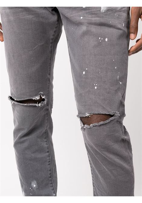 Grey distressed paint-splatter slim fit jeans Purple - men PURPLE | P001WGKS122GRY