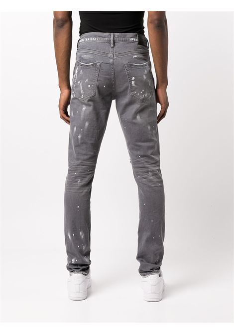 Grey distressed paint-splatter slim fit jeans Purple - men PURPLE | P001WGKS122GRY