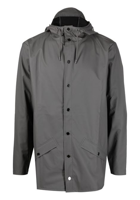 Grey drawstring-hooded buttoned rain jacket Rains - unisex RAINS | RA12010GRY