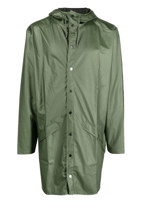 Green drawstring-hooded buttoned rain jacket Rains - unisex RAINS | RA12020GRE