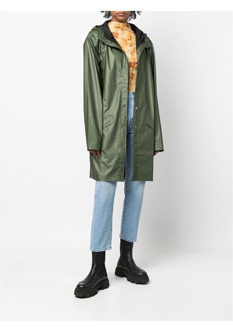 Green drawstring-hooded buttoned rain jacket Rains - unisex RAINS | RA12020GRE