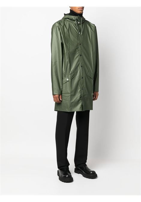 Green drawstring-hooded buttoned rain jacket Rains - unisex RAINS | RA12020GRE