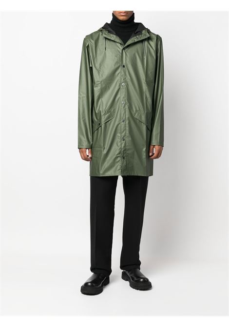 Green drawstring-hooded buttoned rain jacket Rains - unisex RAINS | RA12020GRE