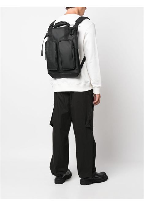 Black logo-print multi-pocket backpack Rains - unisex RAINS | RA14240BLA