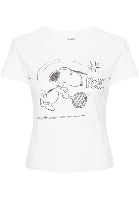 T-shirt con stampa Snoopy Tennis in bianco Re/Done - donna RE/DONE | 02402WCGT302VINTAGEWHITE