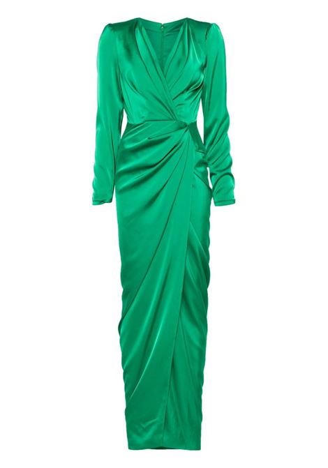 Abito da sera drappeggiato in verde smeraldo Rhea Costa - donna