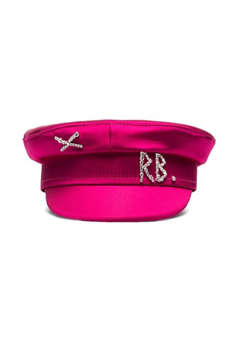 Pink crystal-embellished satin baker boy hat - women RUSLAN BAGINSKIY | Hats | KPC038STNDMD038