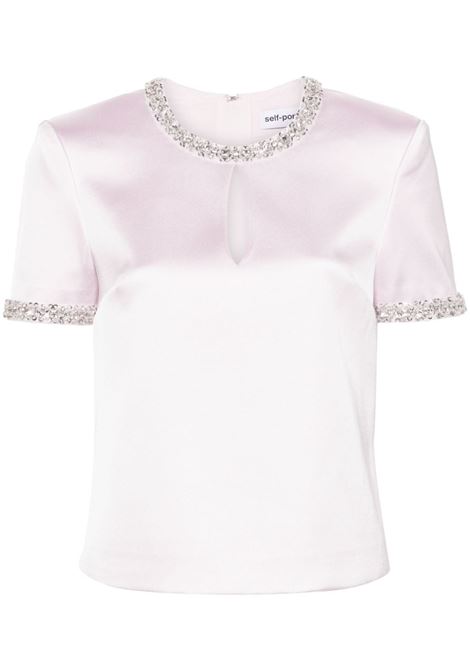 Light pink crystal-embellished satin blouse Self Portrait - women SELF-PORTRAIT | AW24002TAP