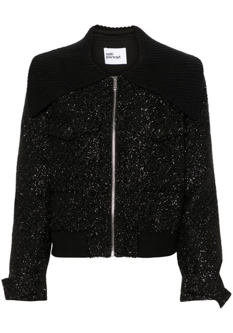 Black boucl? bomber jacket Self Portrait - women