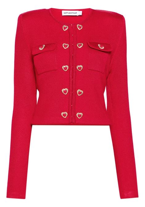 Cardigan con bottoni a cuore in rosso Self Portrait - donna SELF-PORTRAIT | Maglie | AW24083SJR