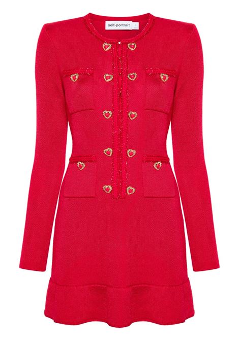 Red heart-buttons knitted mini dress Self-Portrait - women