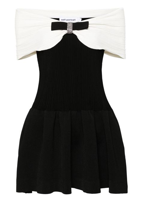 Black bow-detail ribbed mini dress Self Portrait - women SELF-PORTRAIT | AW24116SB