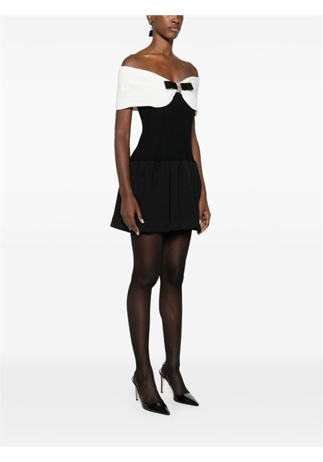 Black bow-detail ribbed mini dress Self Portrait - women SELF-PORTRAIT | AW24116SB