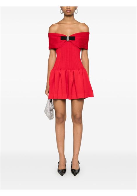 Red bow-detail ribbed mini dress Self Portrait - women SELF-PORTRAIT | AW24116SR