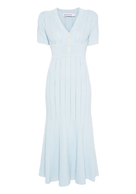 Light blue pointelle-knit midi dress Self Portrait - women SELF-PORTRAIT | AW24117MBL