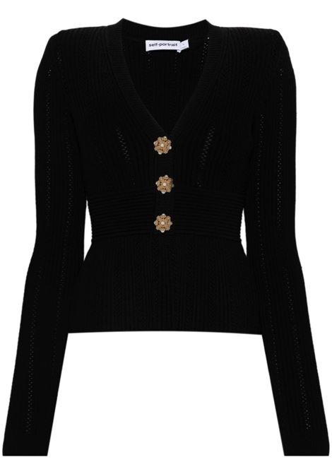 Black pointelle-knit sweater Self Portrait - women