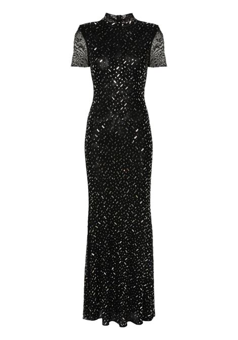 Abito lungo in rete con strass in nero Self-Portrait - donna SELF-PORTRAIT | Abiti | AW24172XB