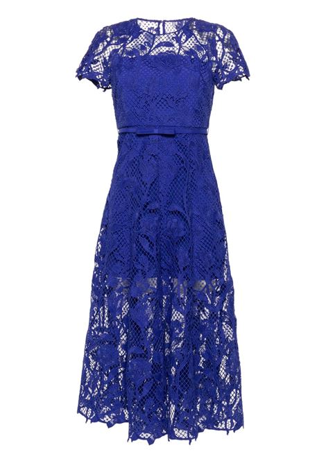 Blue floral-lace belted midi dress Self-Portrait - women SELF-PORTRAIT | Dresses | PF24011MBL