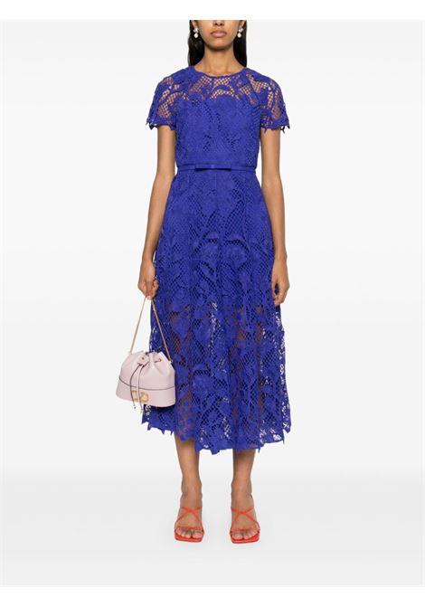 Blue floral-lace belted midi dress Self-Portrait - women SELF-PORTRAIT | PF24011MBL