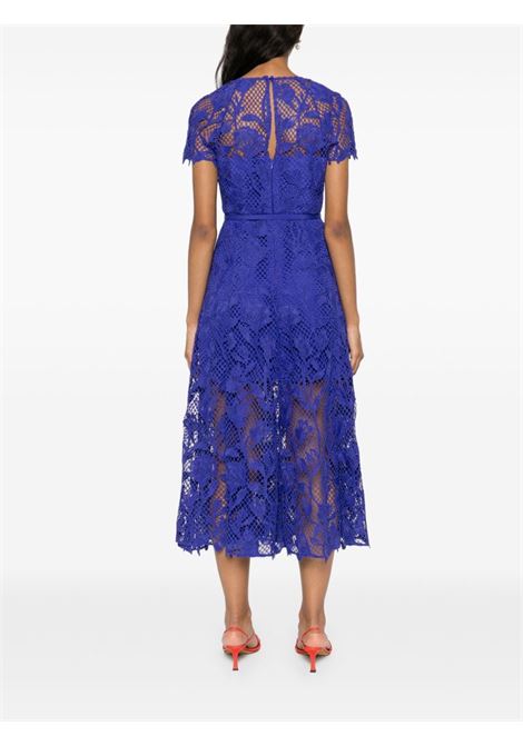 Blue floral-lace belted midi dress Self-Portrait - women SELF-PORTRAIT | PF24011MBL