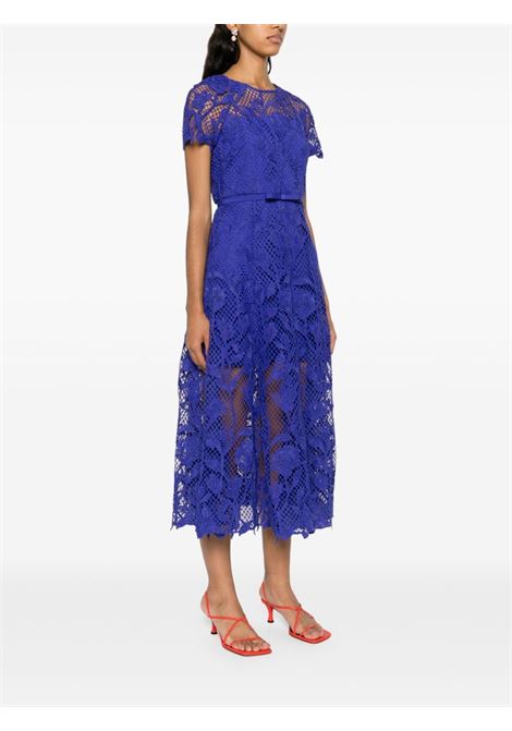 Blue floral-lace belted midi dress Self-Portrait - women SELF-PORTRAIT | PF24011MBL