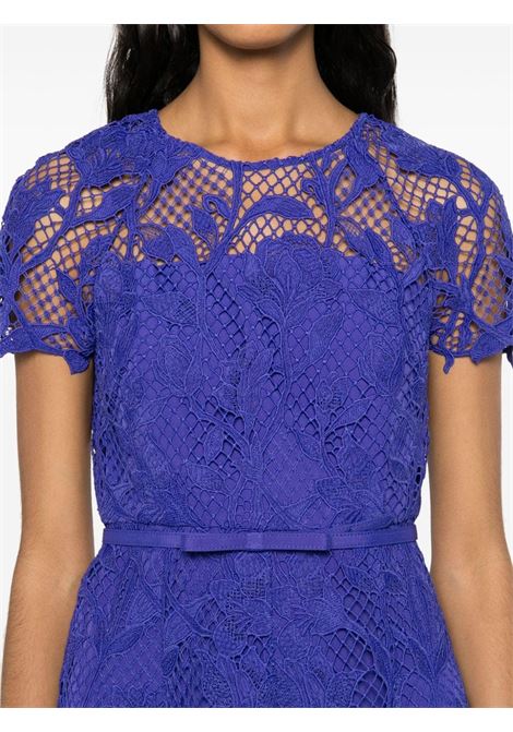 Blue floral-lace belted midi dress Self-Portrait - women SELF-PORTRAIT | PF24011MBL