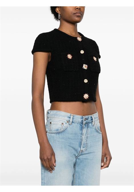 Black crystal embellished-button top Self-portrait - women  SELF-PORTRAIT | PF24127TB