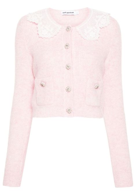 Pink lace-collar ribbed cardigan Self-Portrait - women SELF-PORTRAIT | Sweaters | PF24146CP