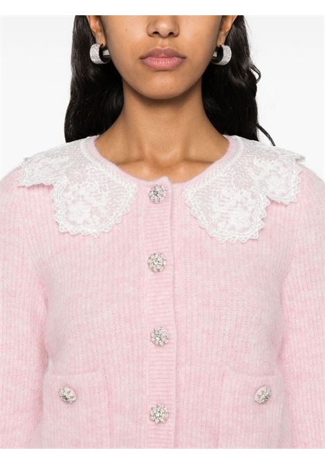 Pink lace-collar ribbed cardigan Self-Portrait - women SELF-PORTRAIT | PF24146CP