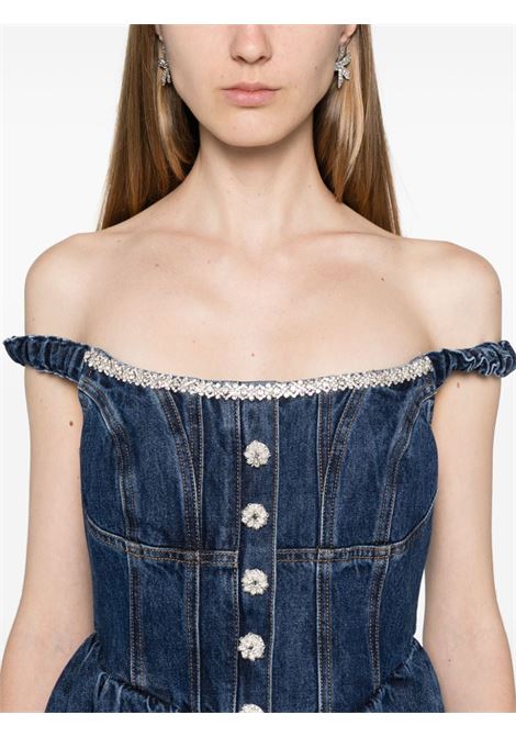 Blue crystal-embellished denim mini dress Self-Portrait - women SELF-PORTRAIT | PF24821SBL