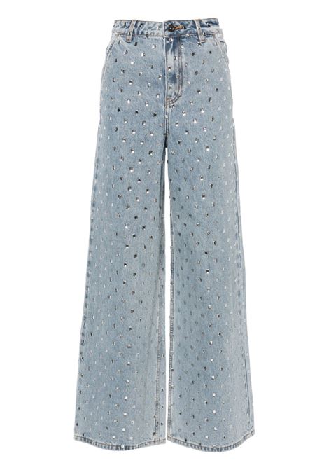 Light blue crystal-embellished wide-leg jeans Self-Portrait - women SELF-PORTRAIT | Jeans | PF24839PBL
