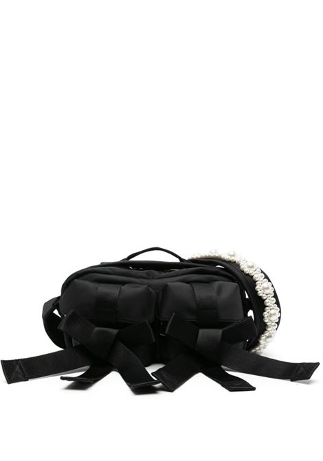 Black bow-detail faux pearl-embellished tote bag SIMONE ROCHA - women