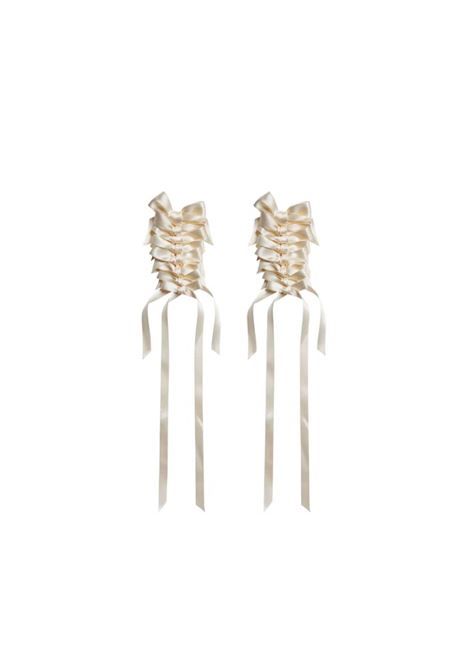 Cream long rosette bow earrings Simone Rocha - women