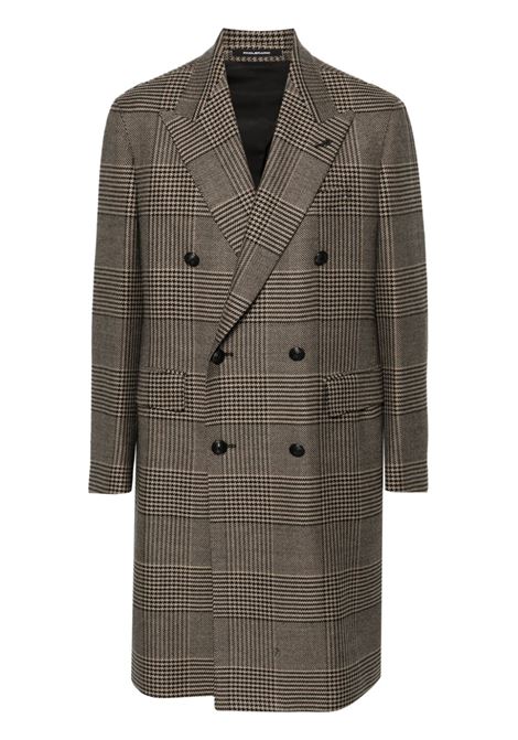 Cappotto doppiopetto in lana in marrone chiaro con motivo pied-de-poule Tagliatore - uomo