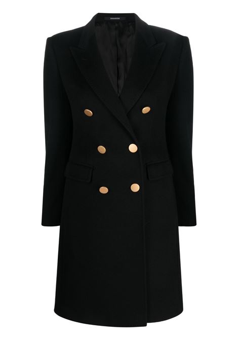 Black double-breasted coat - women