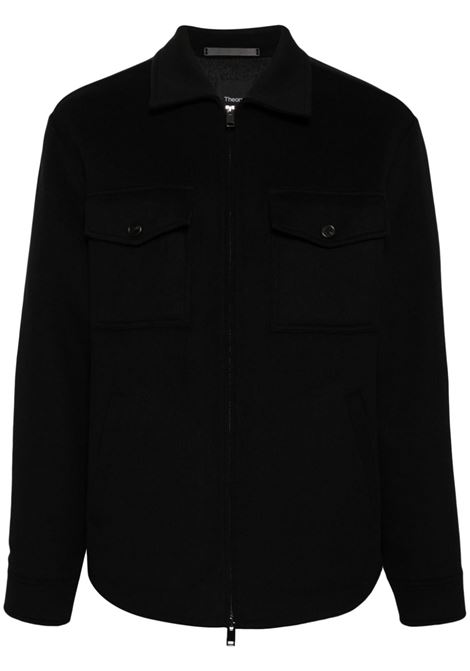 Black zip-up felted shirt jacket Theory - men THEORY | N08714231KV