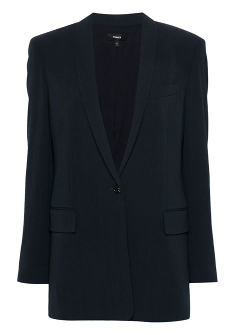 Navy blue pliss? single-breasted blazer Theory - women