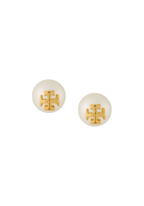 Gold tone logo-plaque pearl stud earrings - TORY BURCH - women  TORY BURCH | 11165514110