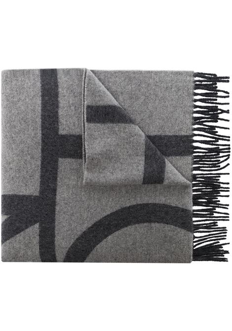 Grey monogram-print scarf - women