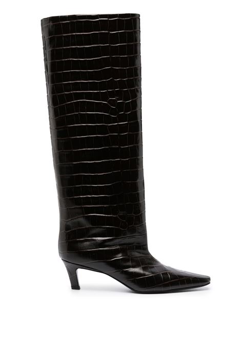 Brown crocodile-embossed knee-high boots Toteme - women 