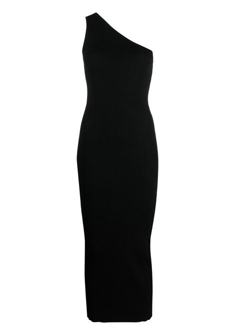 Black one-shoulder ribbed-knit dress - women