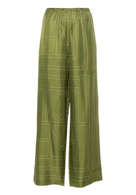 Olive green monogram silk straight-leg trousers Toteme - women TOTEME | 241WRB1092FB0089191