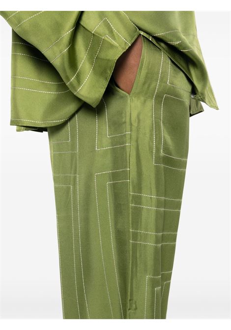 Olive green monogram silk straight-leg trousers Toteme - women TOTEME | 241WRB1092FB0089191