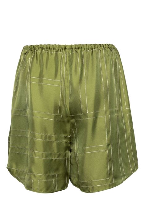 Olive green monogram-embroidered pyjama shorts Toteme - women TOTEME | 241WRB1141FB0089191
