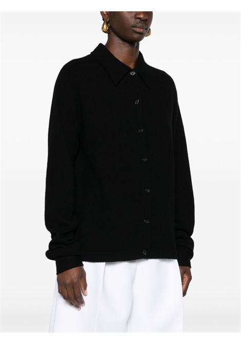 Black shirt-collar cashmere cardigan Toteme - women  TOTEME | 243WRT0347YA0016001