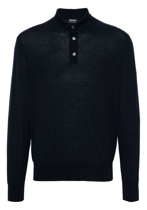 Blue fine-knit polo shirt Zegna - men ZEGNA | Polo | UEM00A8132B09