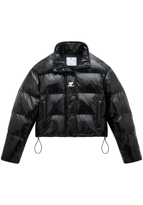 Black Vynil logo-print puffer jacket - women  COURRÈGES | 323CMA106VY00169999