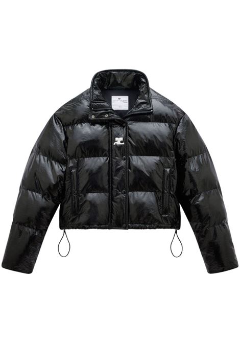 Black Vynil logo-print puffer jacket - women 